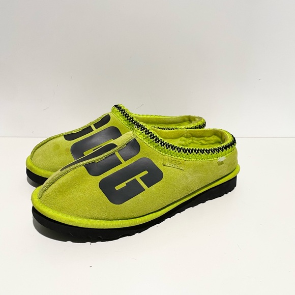 UGG Tasman CHOPD Suede Key Lime Black Sheepskin Mule Slip-On Boots Clogs - Picture 5 of 8